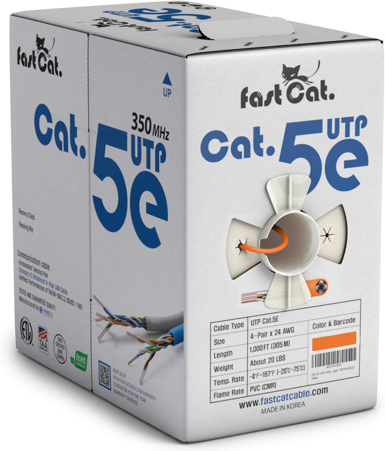 Cat5e Ethernet Cable 1000ft - 24 AWG CMR Bare Copper UTP LAN Cable (Green) D368807