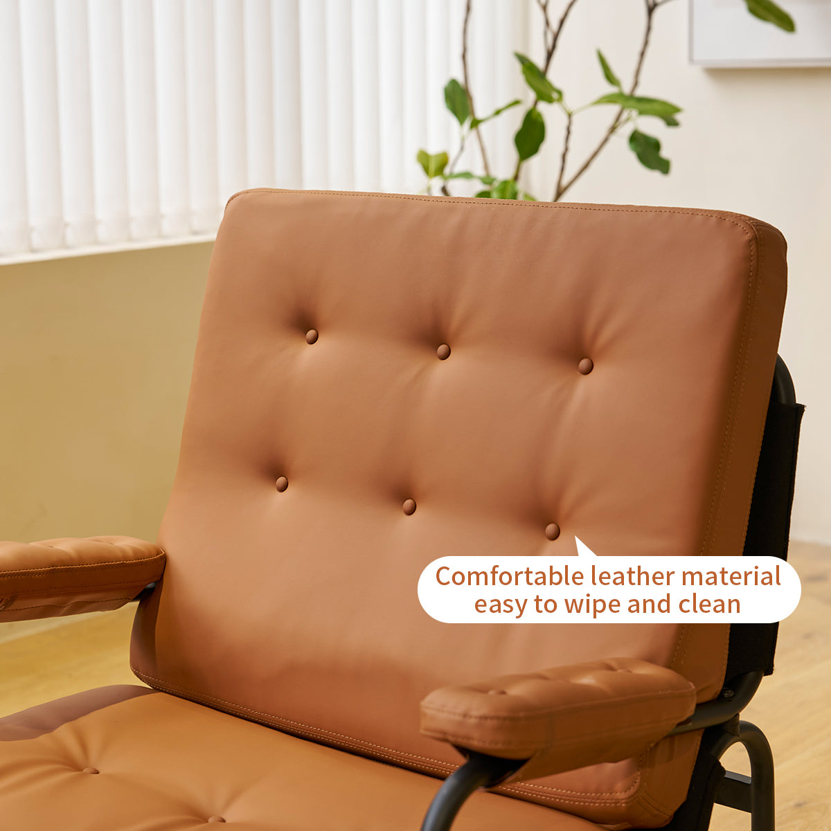 Brown Padded Leather Armchair with Metal Legs J924970