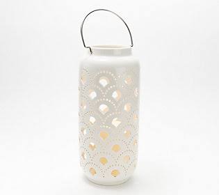 White Ceramic Lantern with Flameless Candle O36053