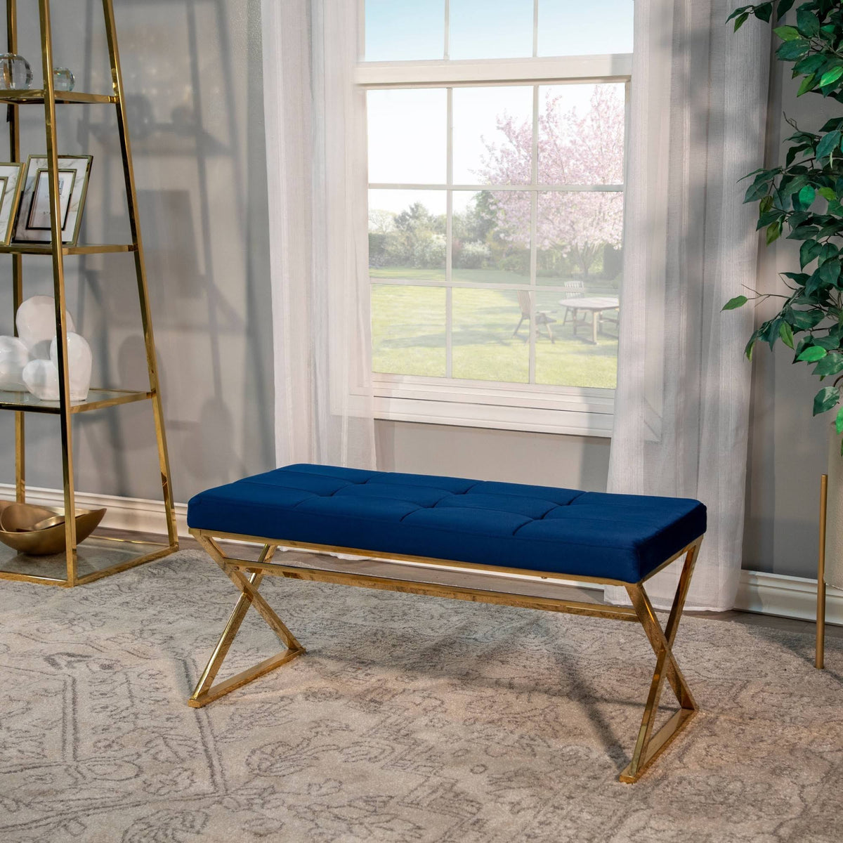 Blue/Gold Velveteen Bench M5354