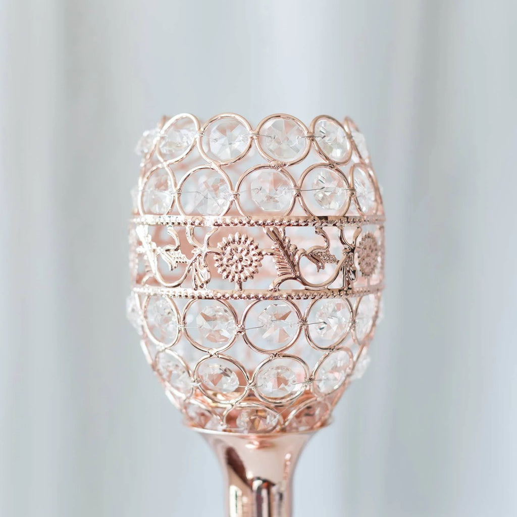 2 Rose Gold 18x22 Tall Faux Crystal Beaded Candle Holders N374