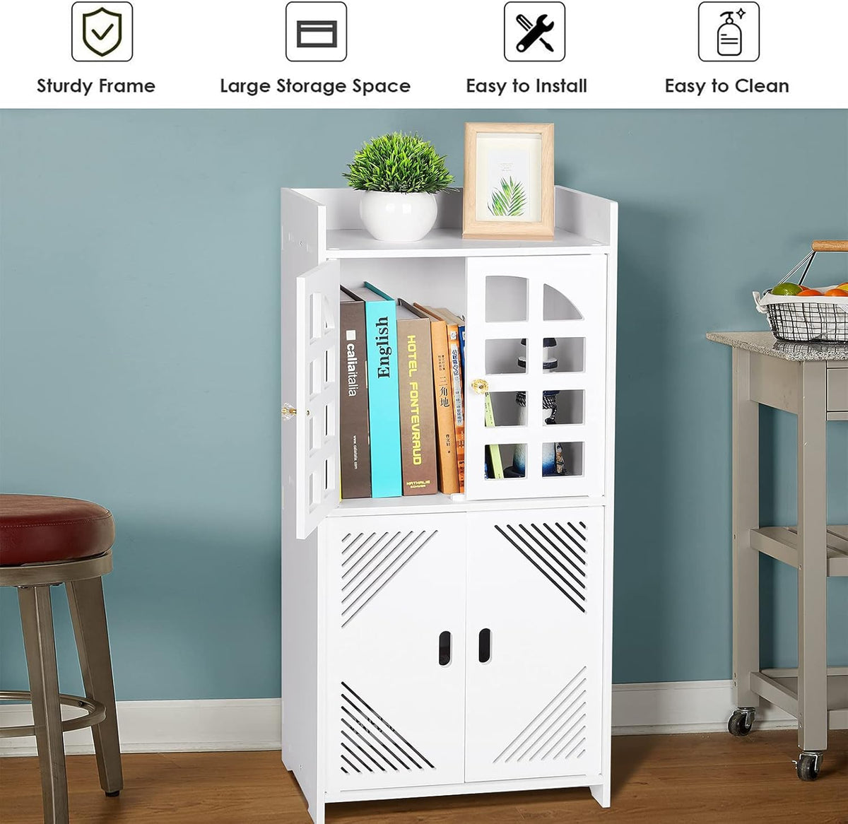 White PVC Double Door Floor Standing Storage Cabinet A399