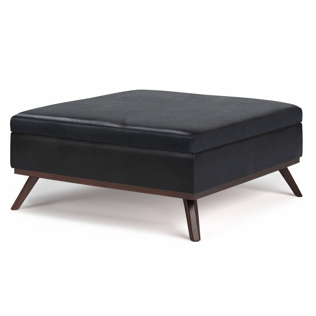 Midnight Black Square Storage Ottoman V83407