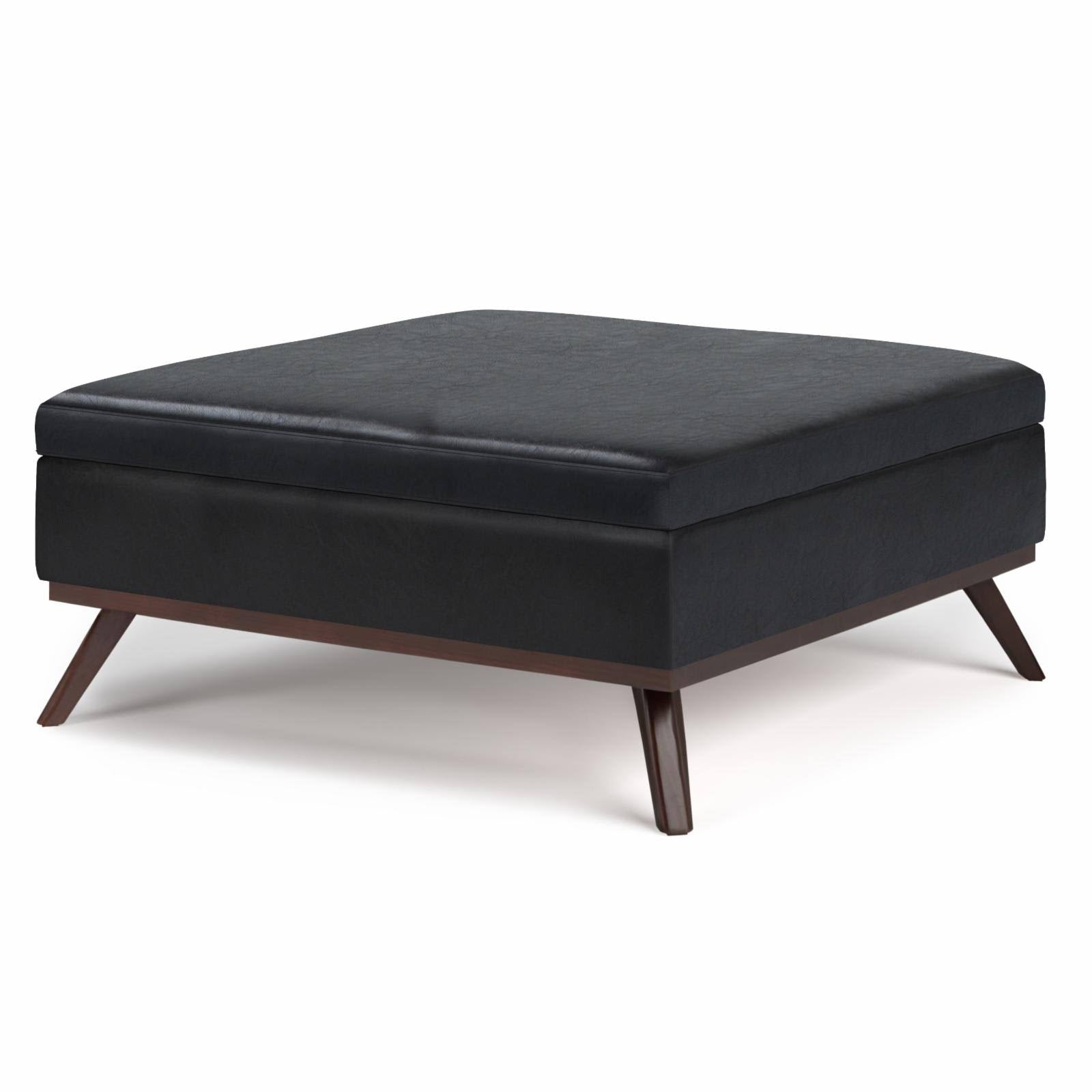 Midnight Black Square Storage Ottoman V83407
