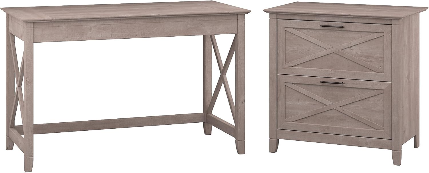 48W Writing Desk with 2 Drawer Lateral File Cabinet in Washed Gray V6094