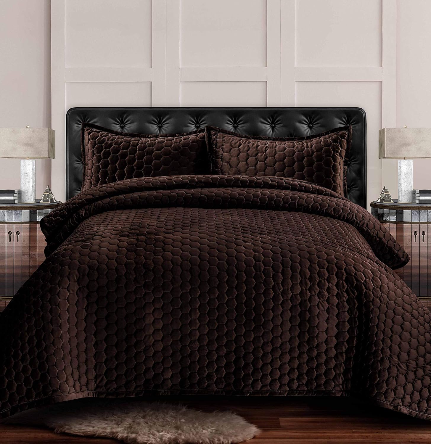 Velvet Oversized Quilt Set, Queen, Camel J195638