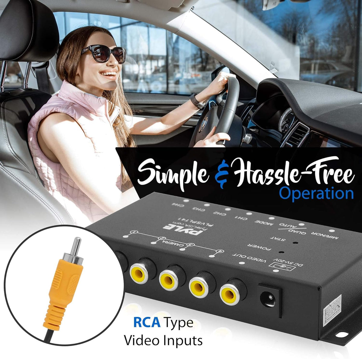 4-Channel Car Video Splitter Controller with Quad Selectable for Backup Camera Video Monitor Systems H9157