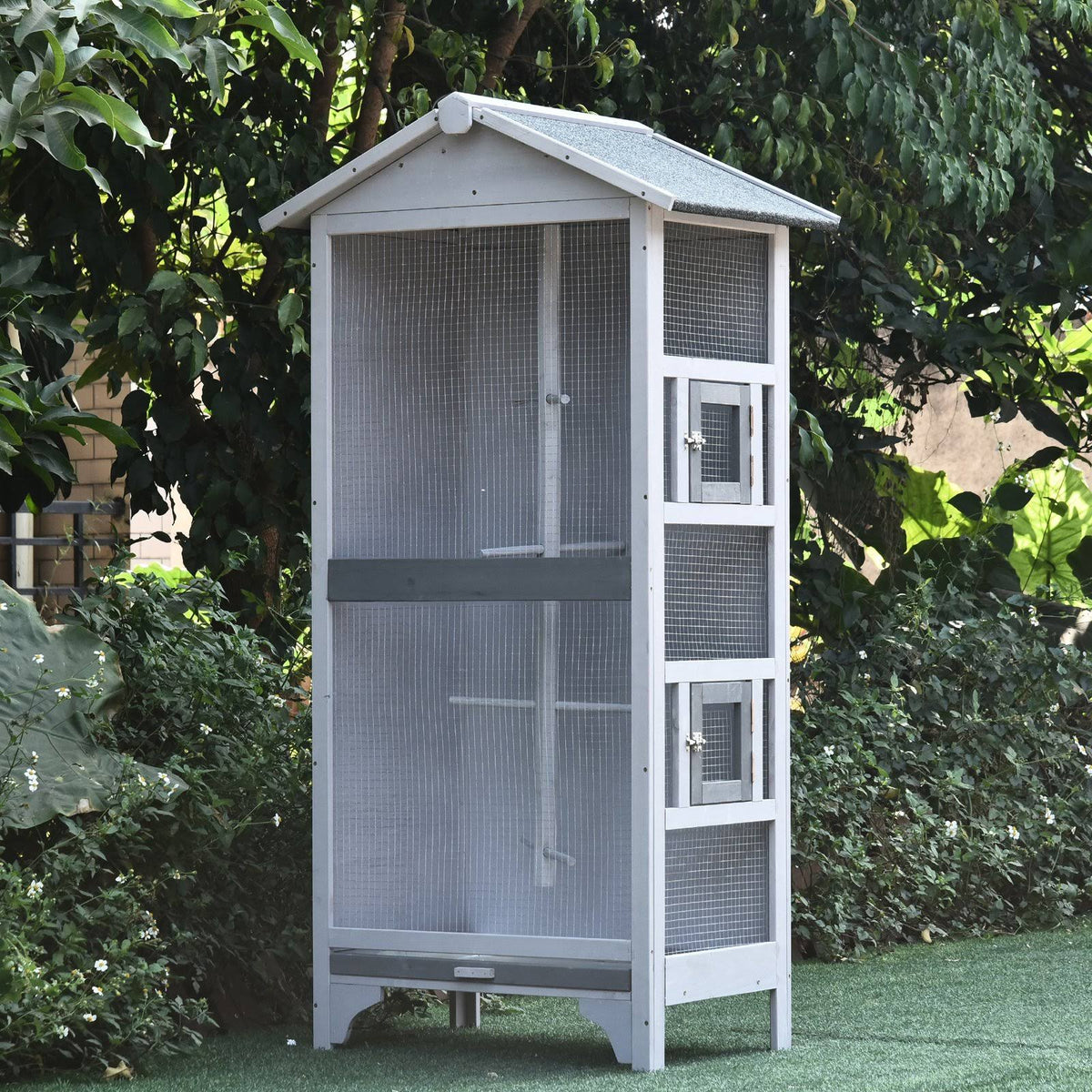 Grey Outdoor Wooden Bird Cage with Removable Bottom Tray C15005