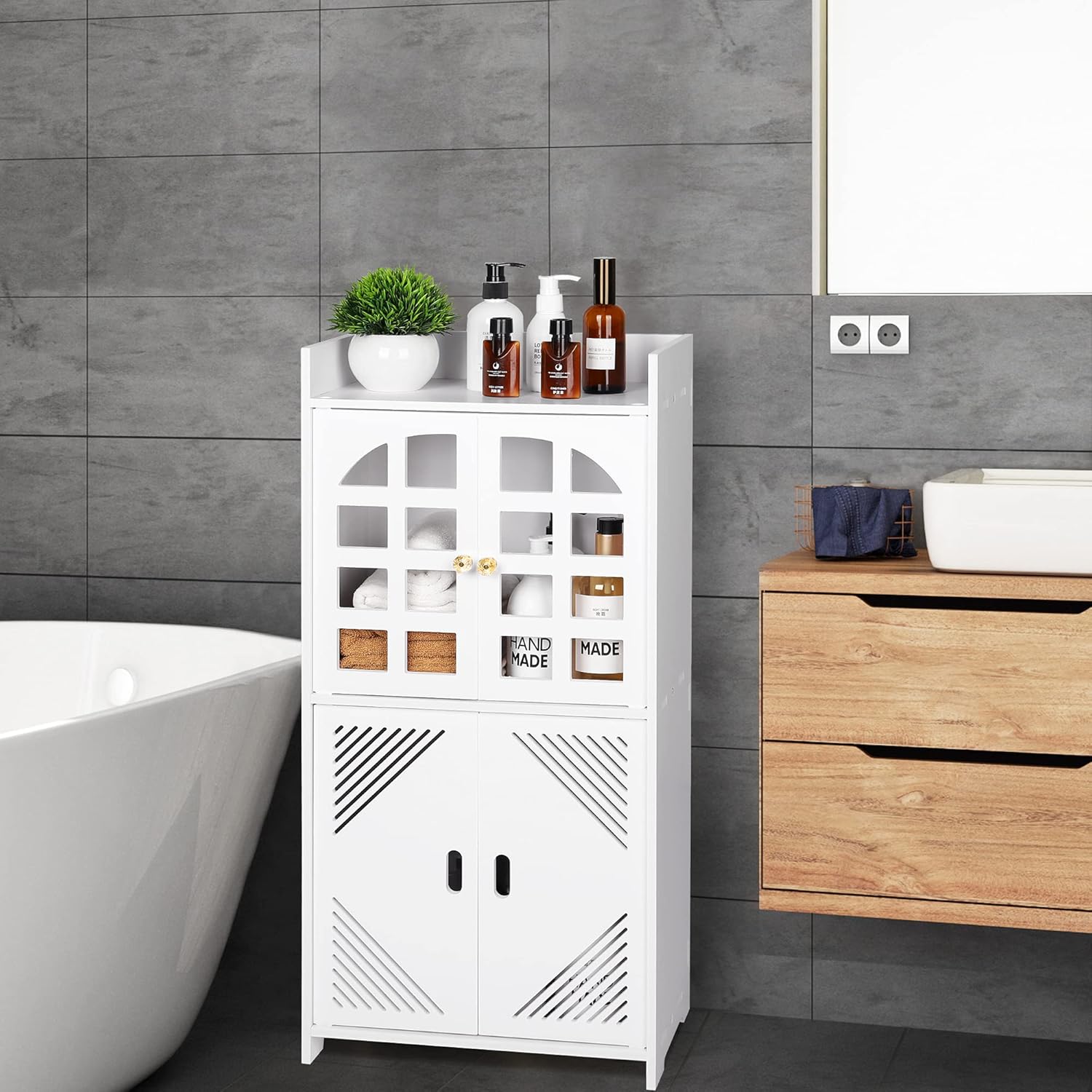 White PVC Double Door Floor Standing Storage Cabinet A399