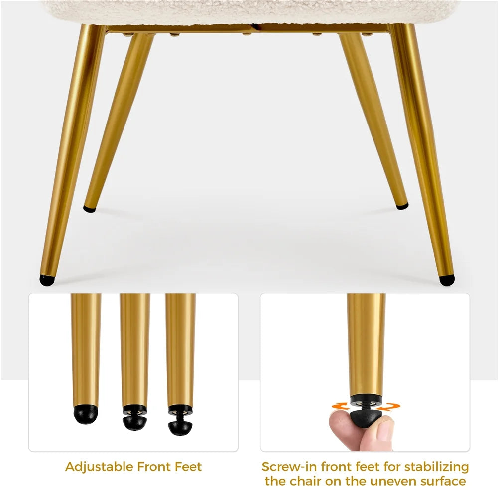 Ivory Boucle Accent Chair and Ottoman Set with Golden Metal Legs A85904