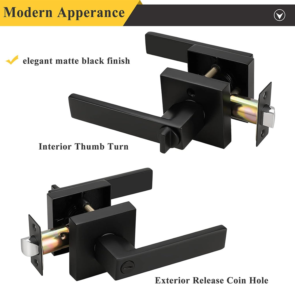 Matte Black Privacy Door Levers with Square Rosette N575868