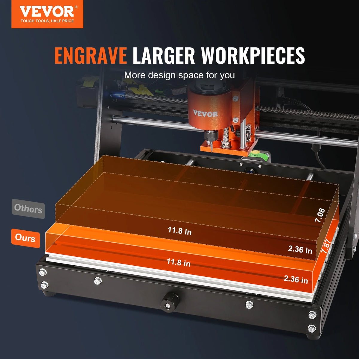 CNC Router Machine, 60W, 3 Axis, 11.8 x 7.87 x 2.36 in Working Area P488010