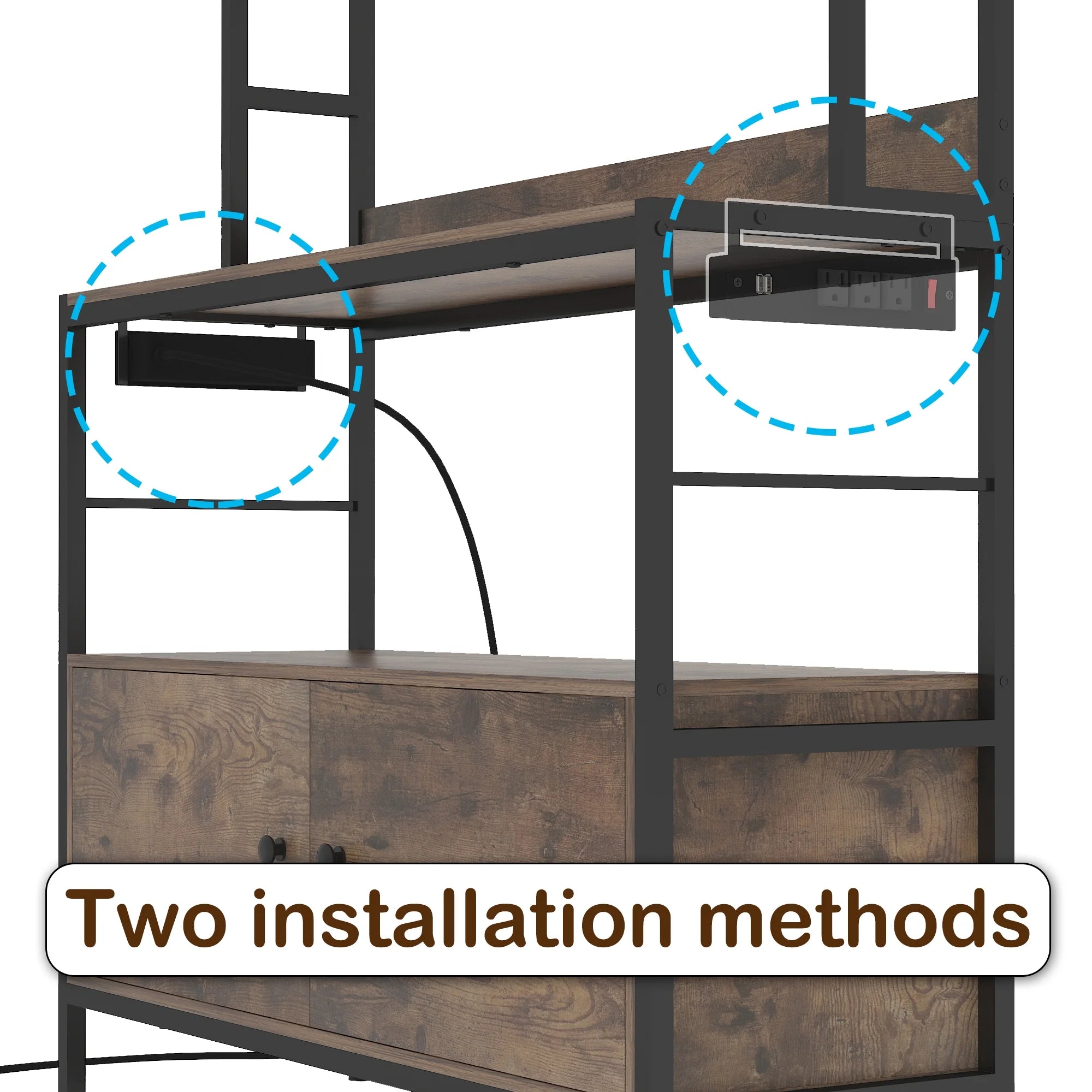 5-Tier Brown Wood Microwave Rack with Power Outlets D667960