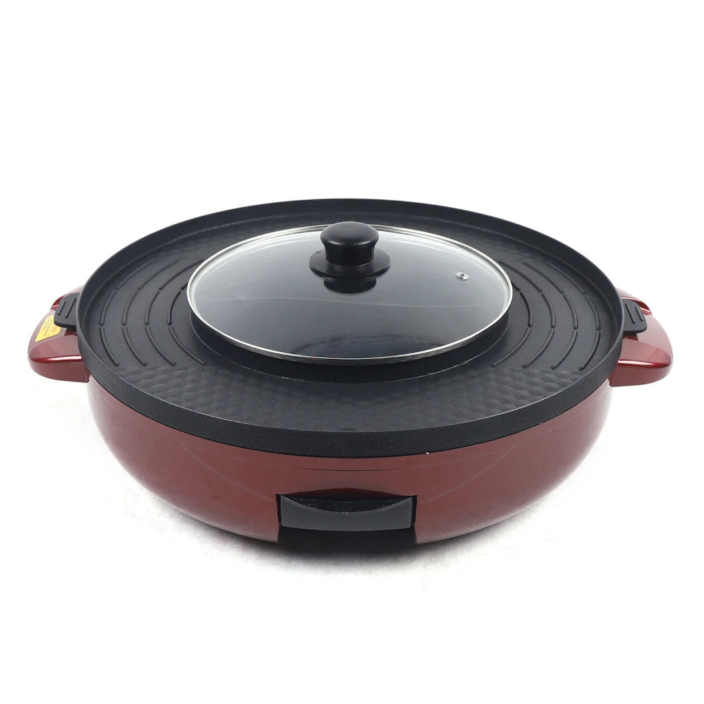 Red 2-in-1 Electric Smokeless Grill Hot Pot 2200W S240