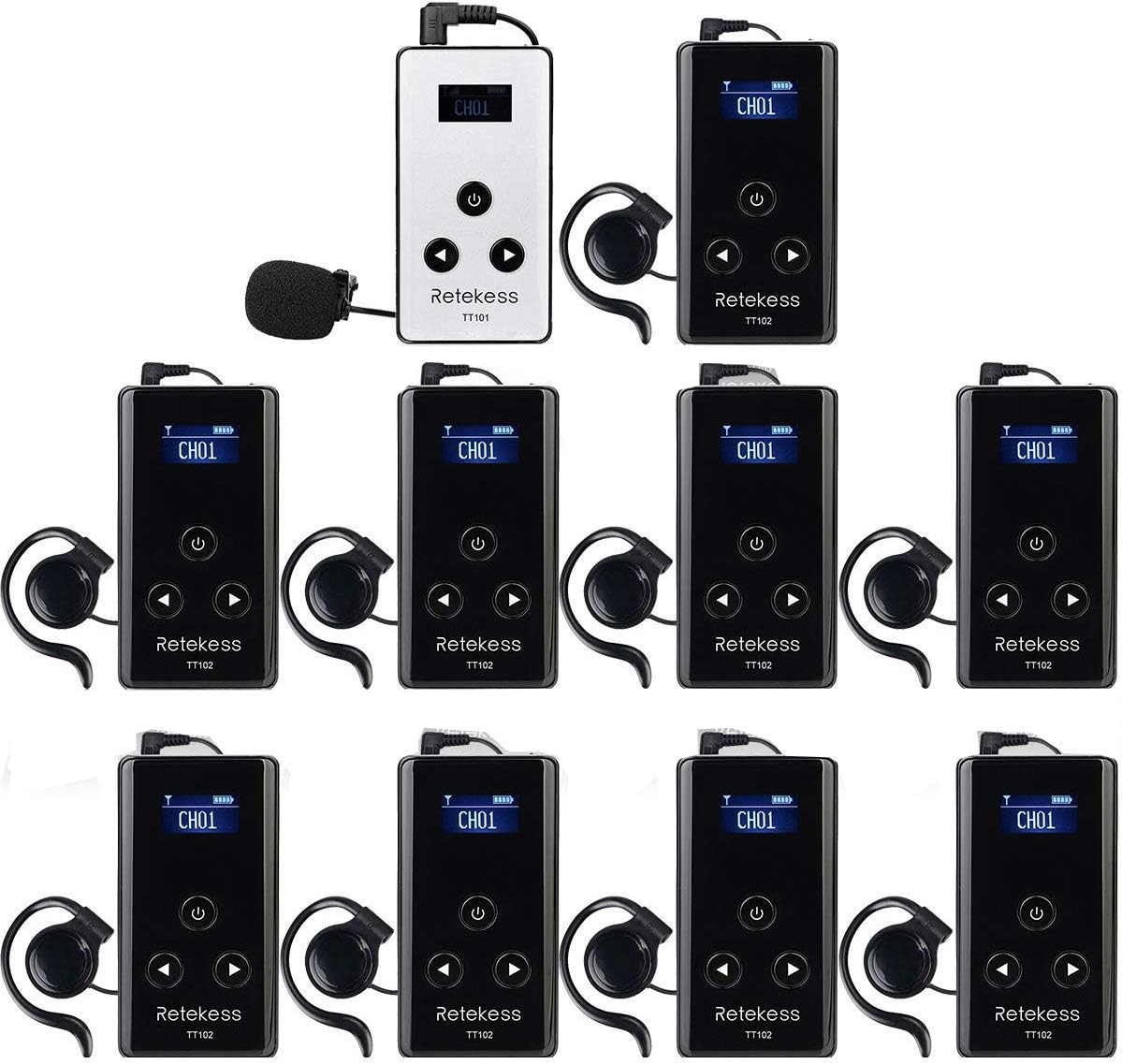 Wireless Tour Guide System with Mute, Multichannel Transmitter and Receivers J83739
