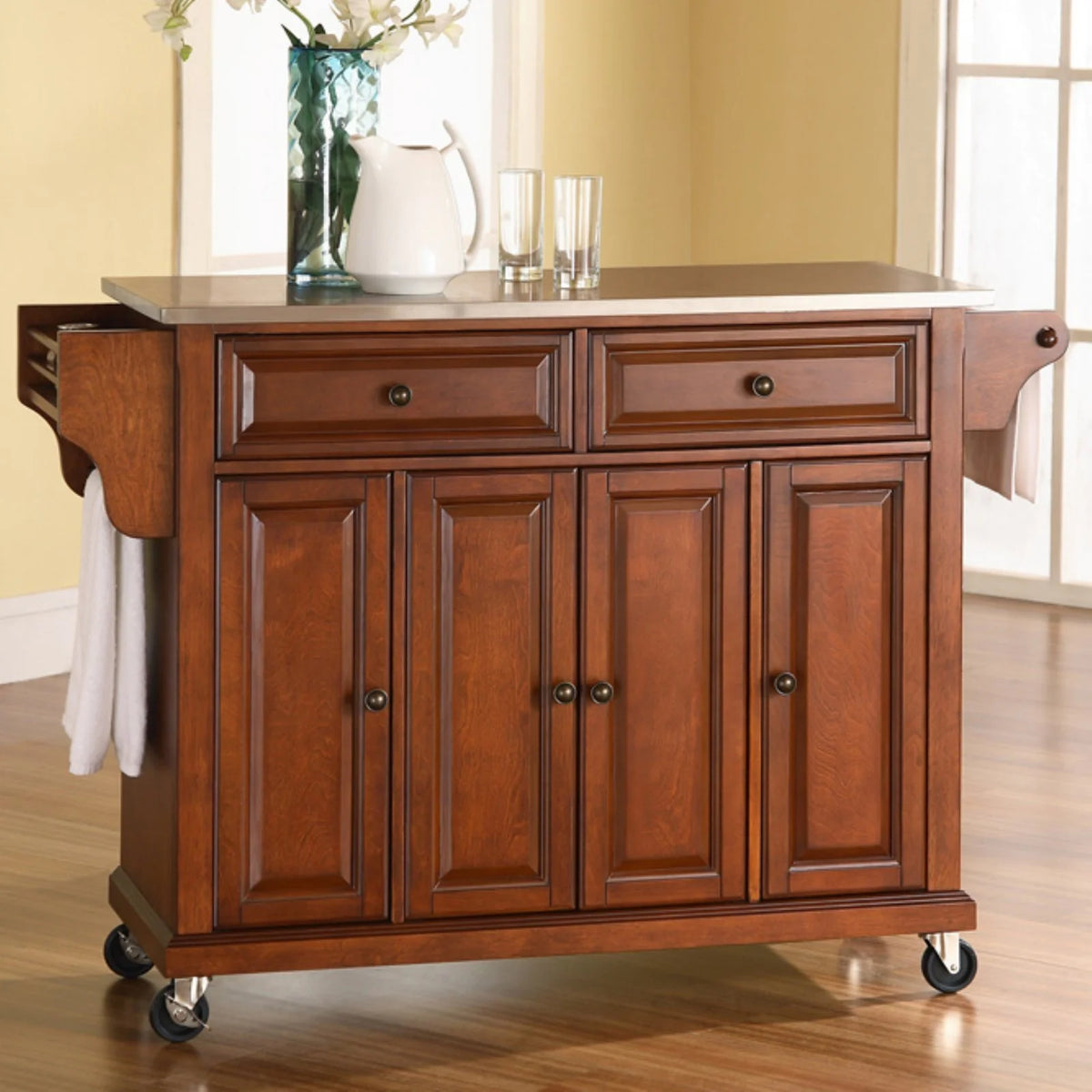 White/Silver Wood Stainless Steel Kitchen Cart B109252