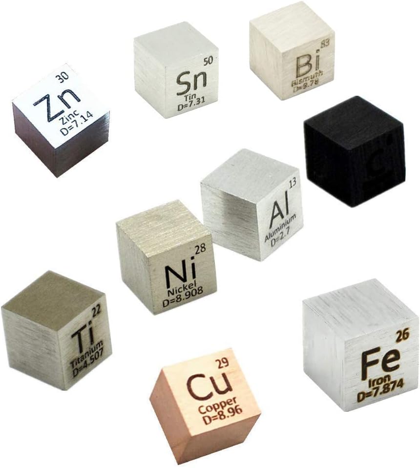 9 PCS 10mm Density Cubes Pure Metal Cubes Titanium Bismuth Carbon Nickel Iron Copper Zinc Aluminium Tin T935728