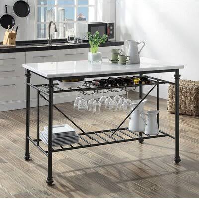 White Cultured Stone Kitchen Island D8389