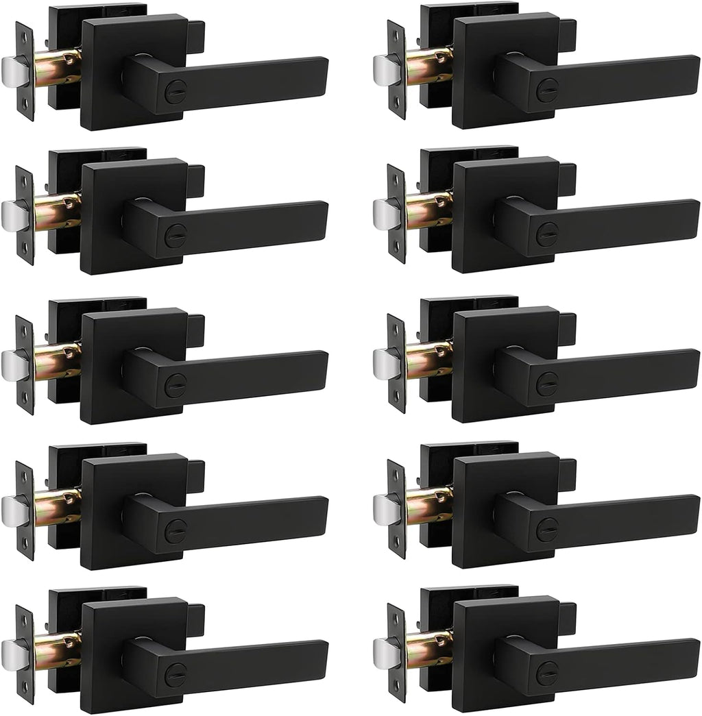 Matte Black Privacy Door Levers with Square Rosette N575868