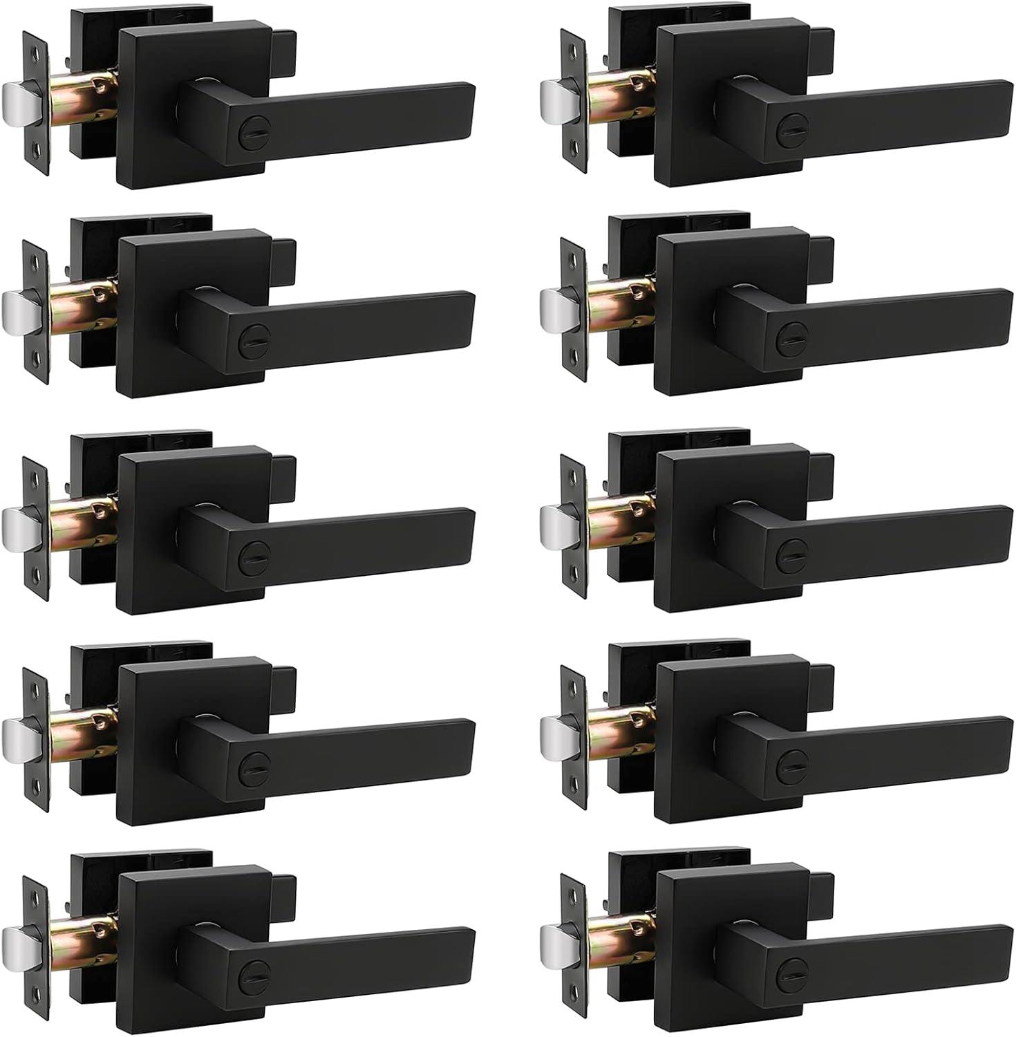 Matte Black Privacy Door Levers with Square Rosette N575868