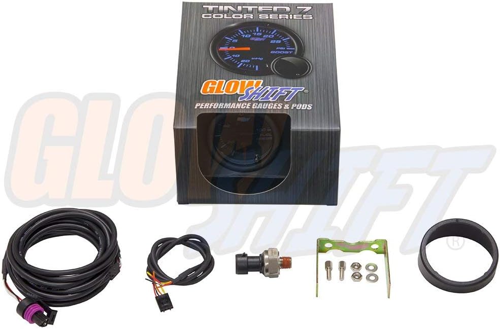 Tinted 7 Color 100 PSI Fuel Pressure Gauge Kit with Electronic Sensor Black Dial Smoked Lens 2-1/16 52mm O936