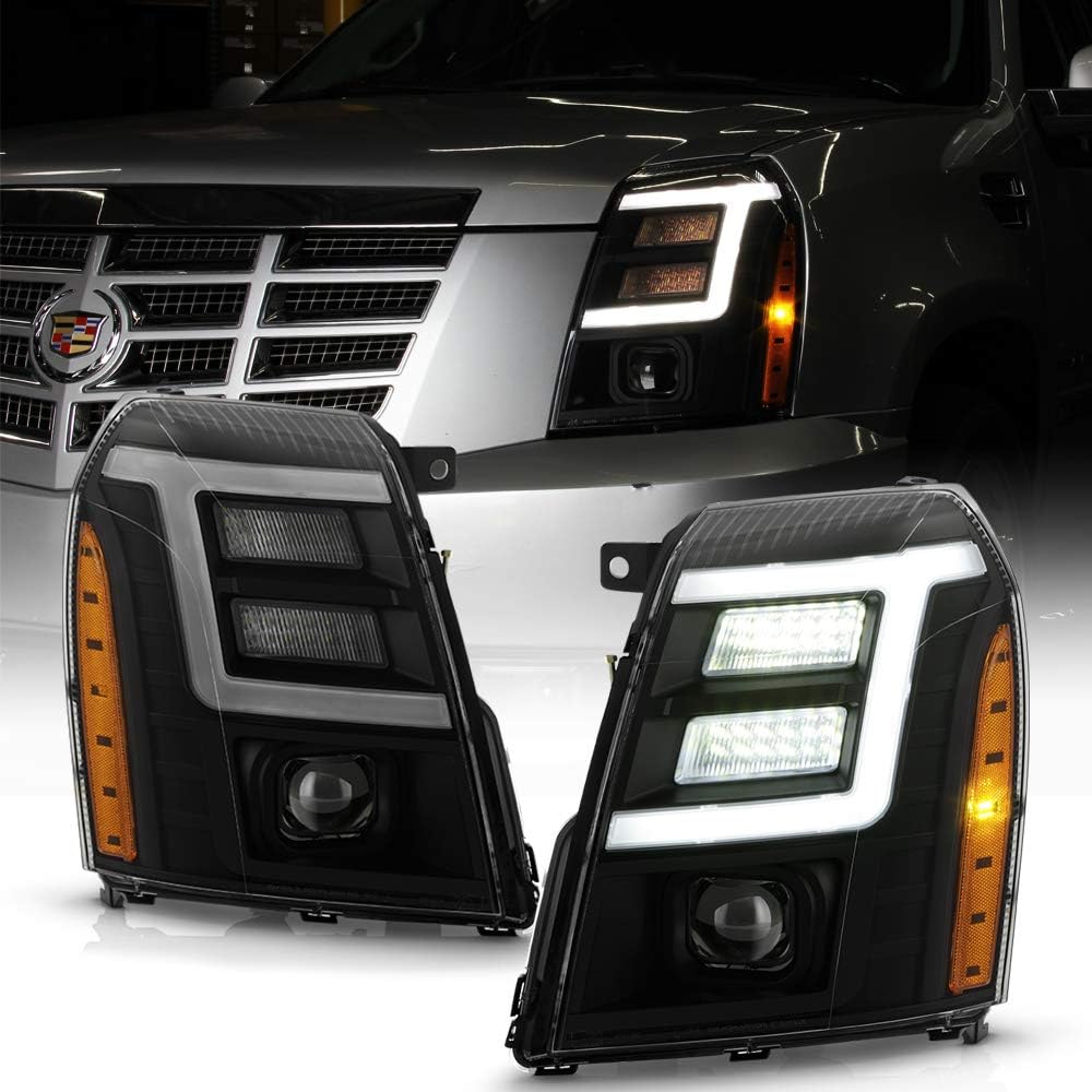 Chrome LED Tube DRL Projector Headlights Pair Set P717