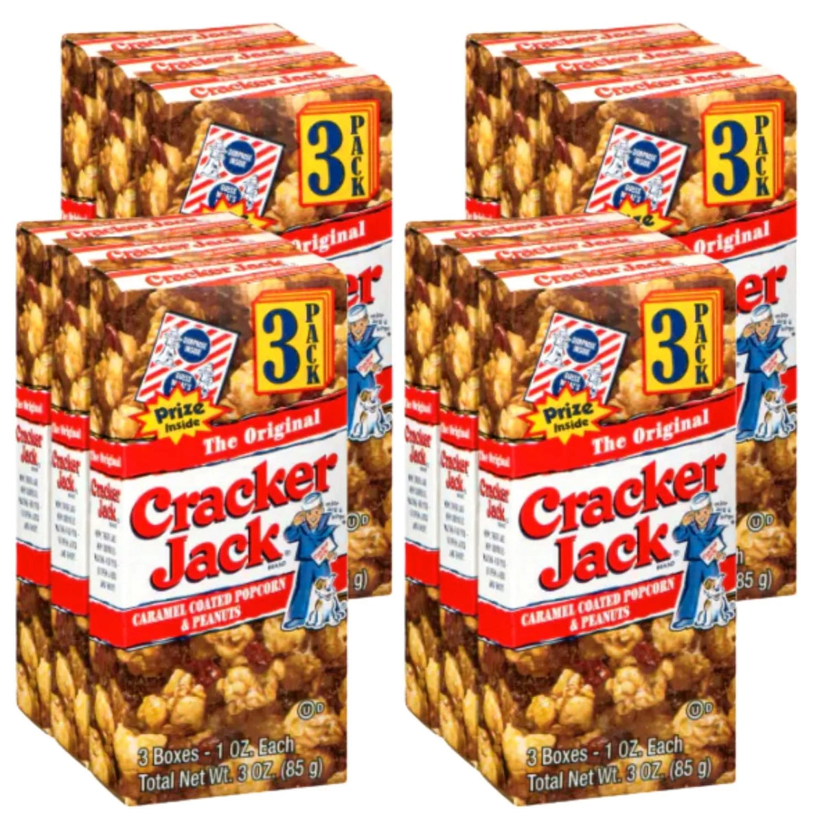 Cracker Jack Original Caramel Popcorn with Peanuts 1oz. Boxes Set of 4 B44001