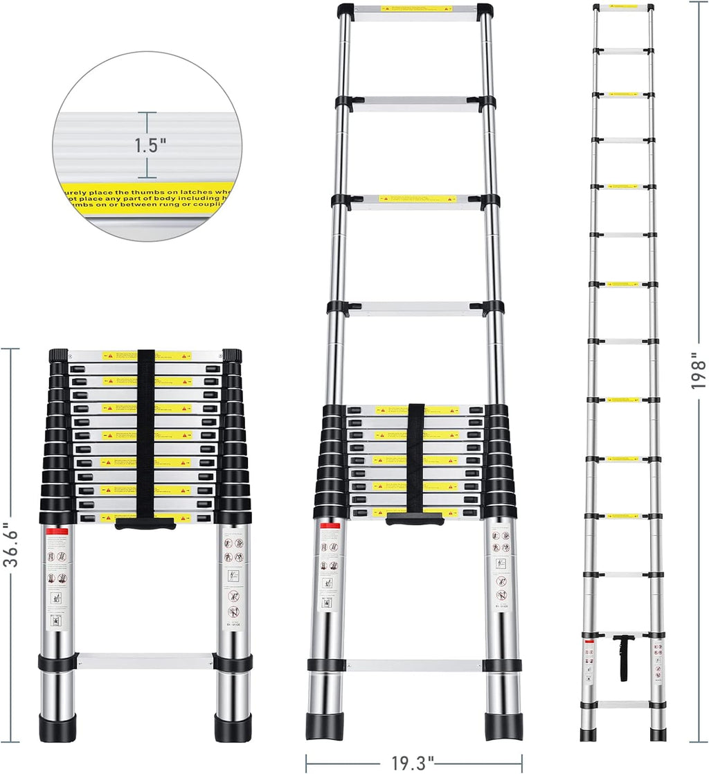 Telescoping Ladder 16.5FT Aluminum Alloy Folding Ladder, 330 lbs Load O88041