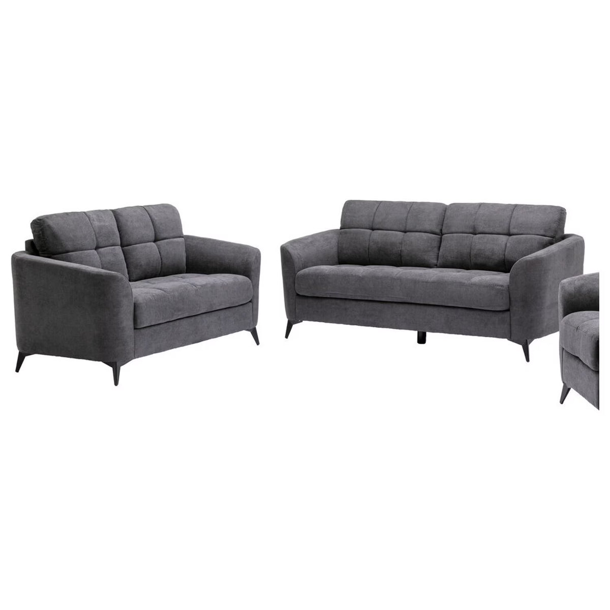 Gray Velvet Fabric Sofa Loveseat Set E9137