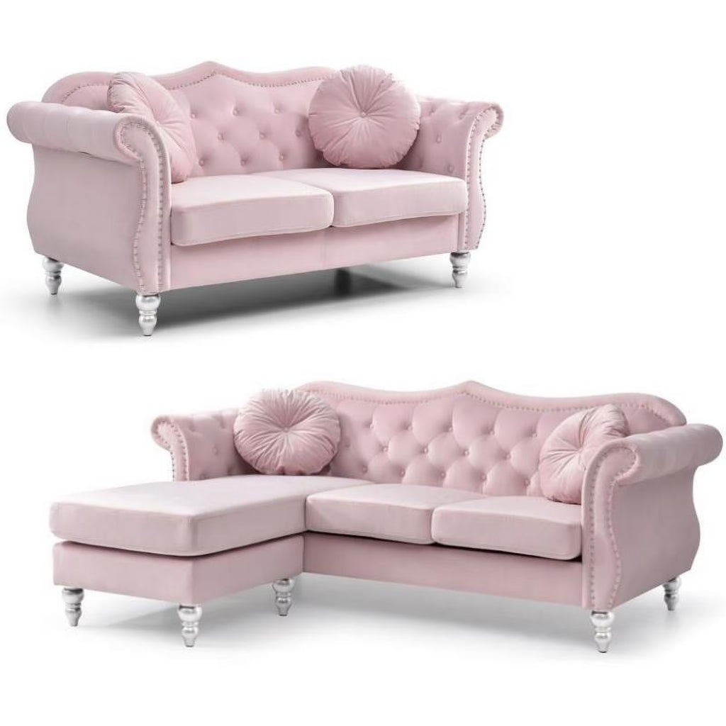 Pink 2-Piece Furniture Set with Sofa Chaise and Loveseat P946
