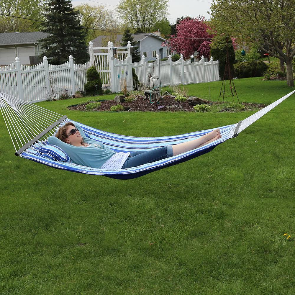 2-Person Quilted Fabric Spreader Bar Hammock and Pillow R498