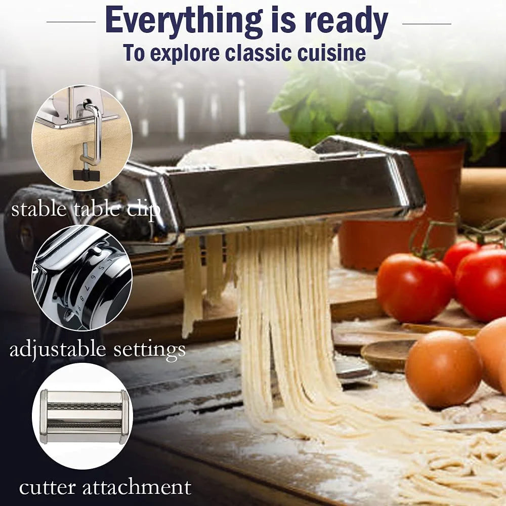 Pasta Maker Machine with 9 Adjustable Thickness Settings, Includes Cutter and Hand Crank V6782