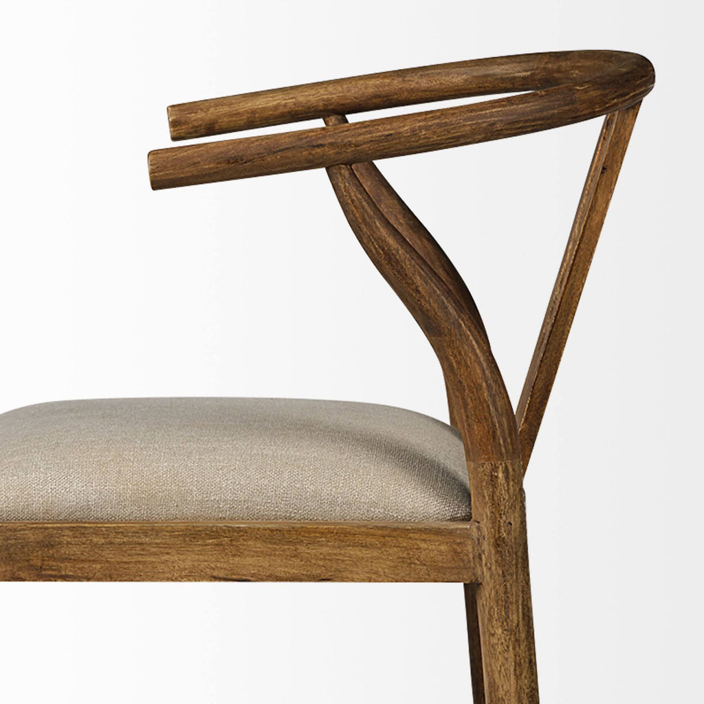 Cream Upholstered Seat Brown Wood Base Stool M56633