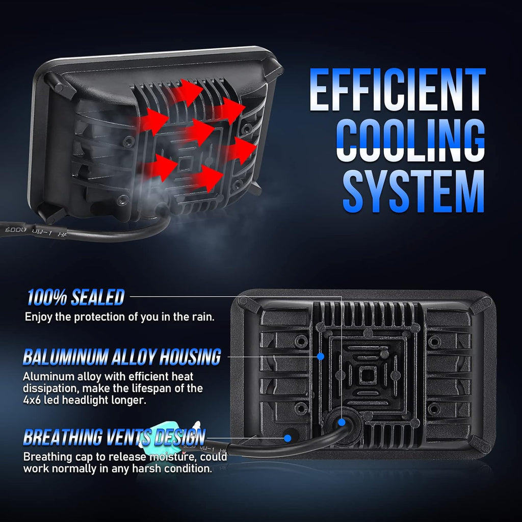 80W Square 4x6 Inch LED Headlight with Halo & Turn Signal Light, 2PC Pack X25755