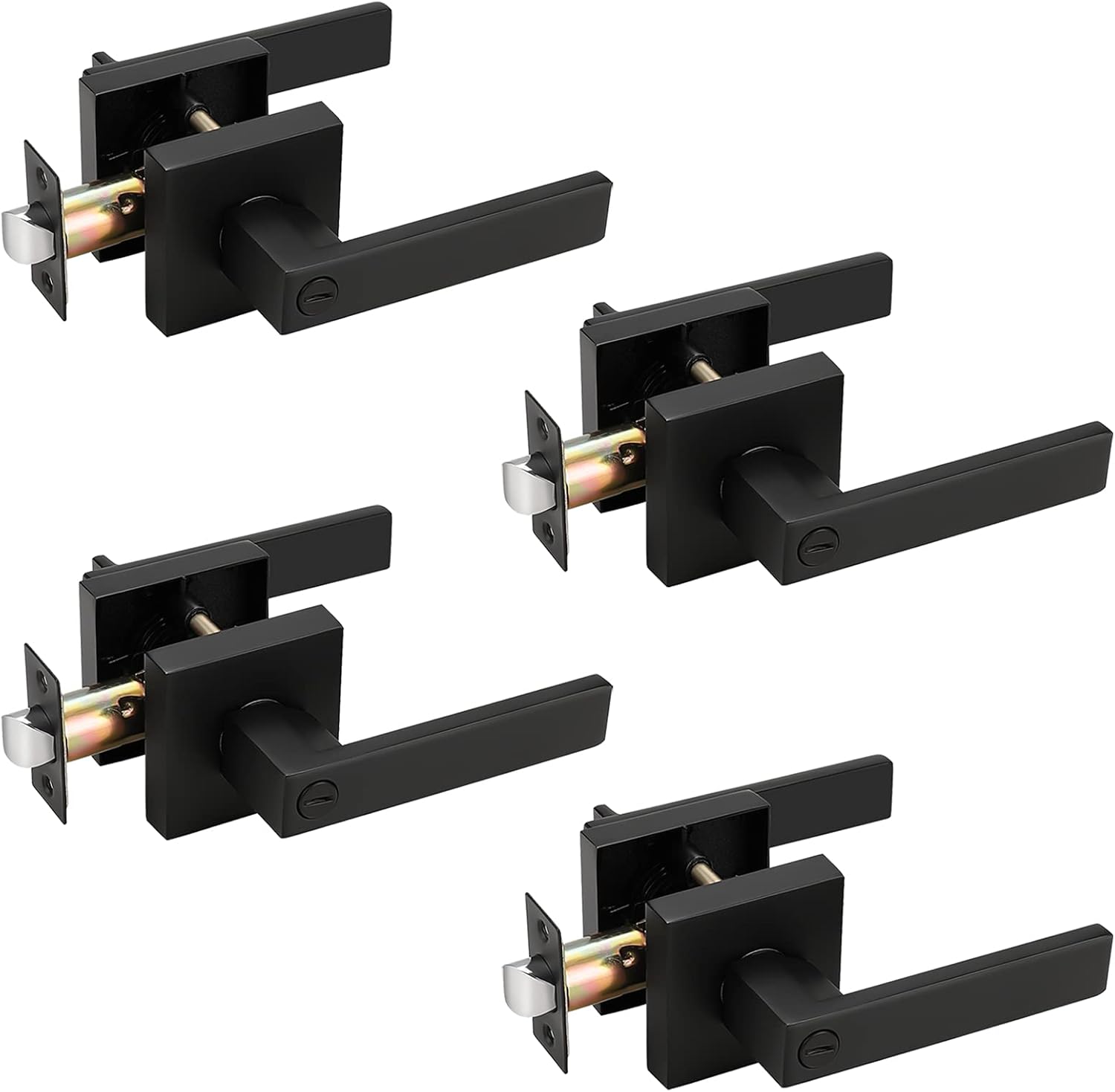 Matte Black Privacy Door Levers with Square Rosette N575868