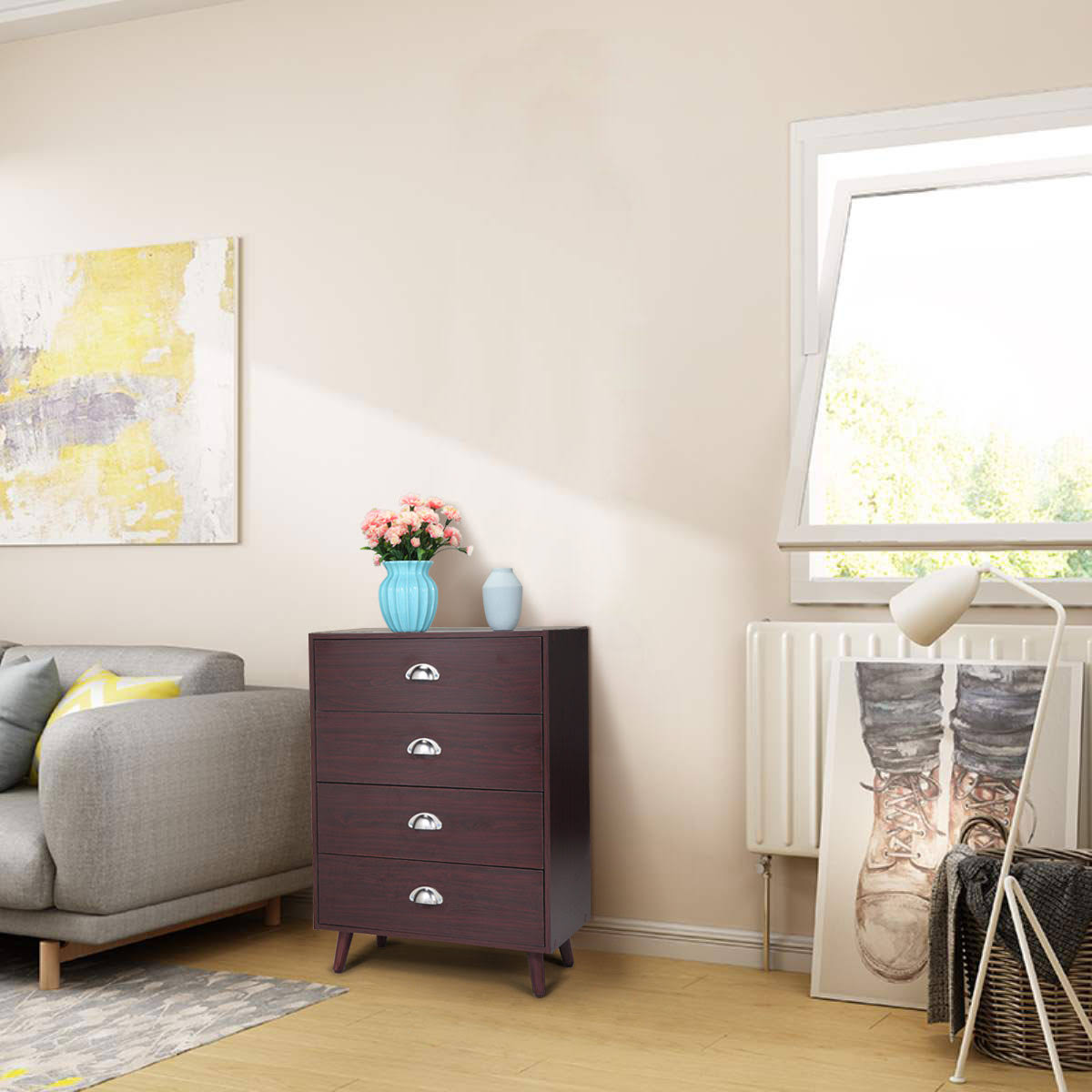 Brown 4 Drawer Nightstand Cabinet O537