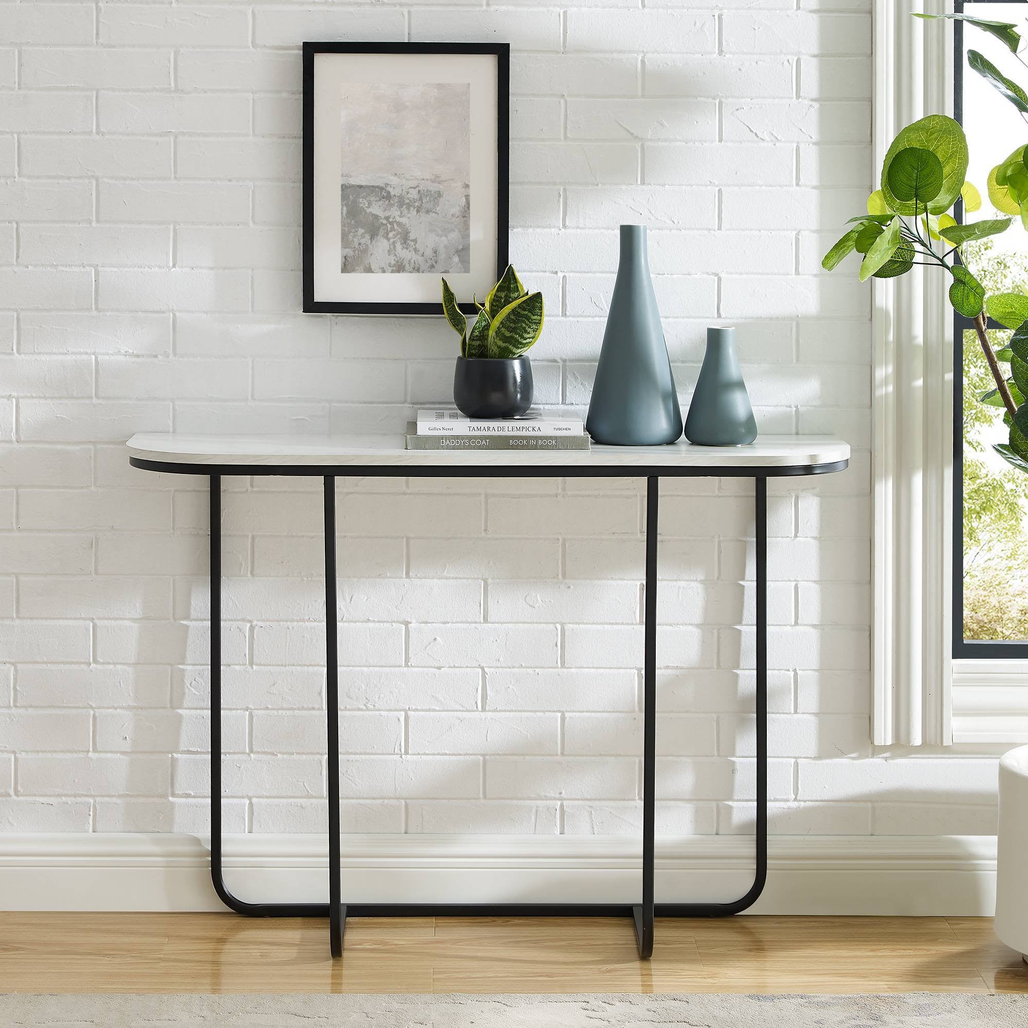 Faux White Marble Curved Console Table R477