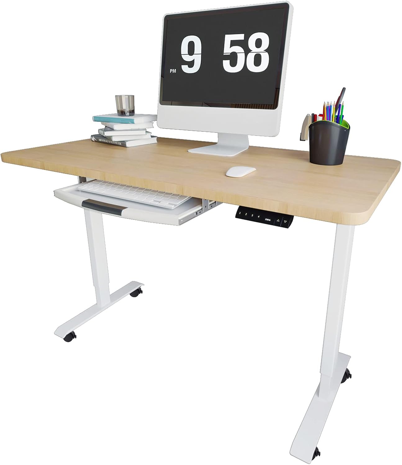 Electric Height Adjustable Standing Desk, 48x24 Inches, Black Steel Frame, Rustic Brown Top M23189