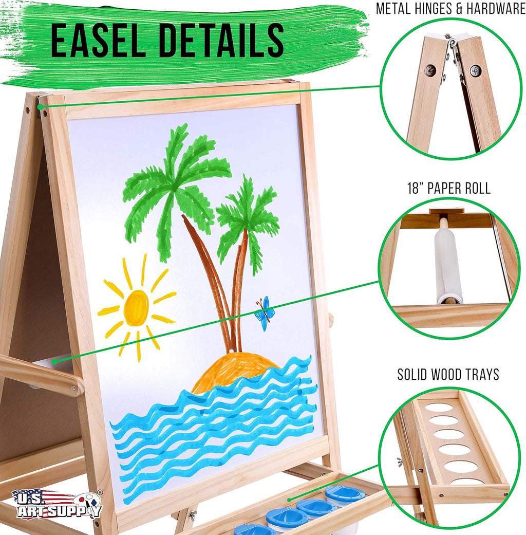 Children's Art Activity Easel with Easel Paper Roll, 2 Large Storage Bins and 6 No-Spill Paint Cups and Lids T344626