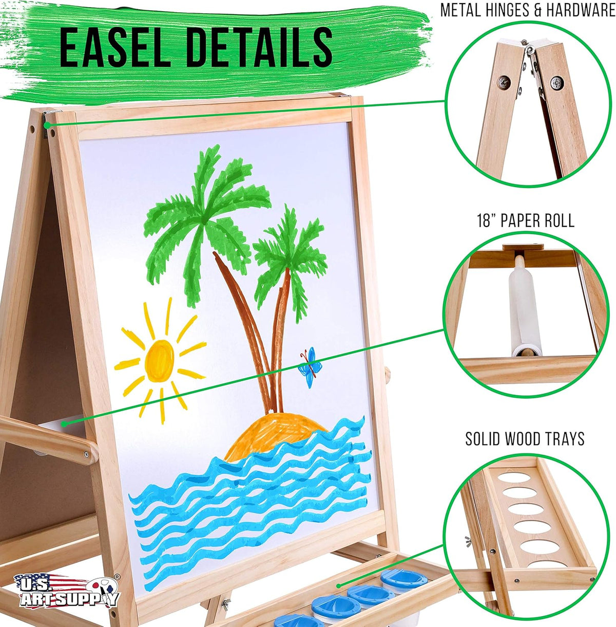 Children's Art Activity Easel with Easel Paper Roll, 2 Large Storage Bins and 6 No-Spill Paint Cups and Lids T344626