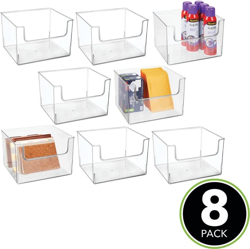 Clear 8 Pack Plastic Storage Organizer Bin Basket R57459