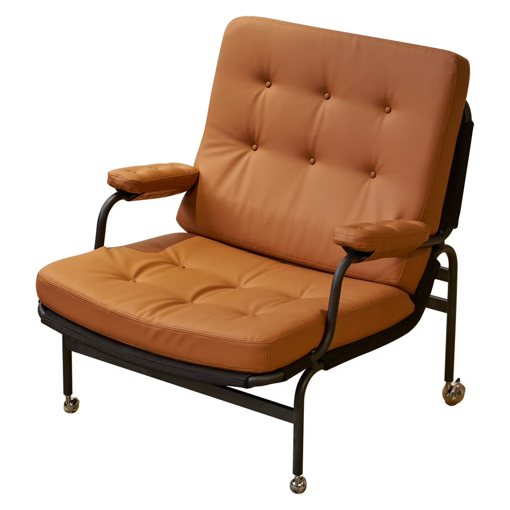 Brown Padded Leather Armchair with Metal Legs J924970