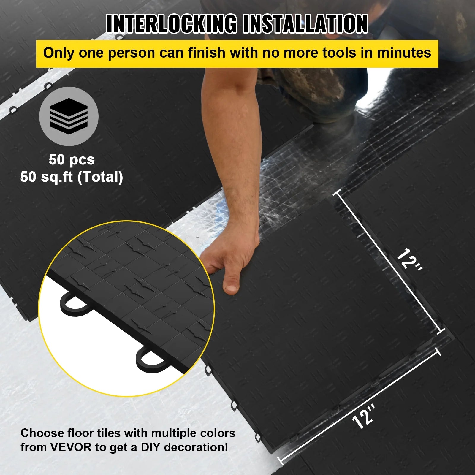 Black Interlocking Garage Floor Tiles N3696