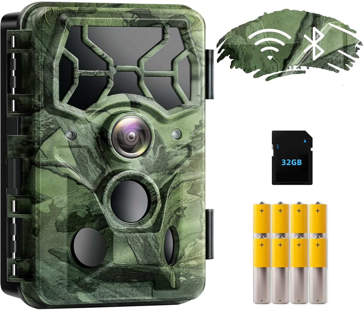 32MP 4K Night Vision Trail Camera with 32G Card & 8AA Batteries O764644