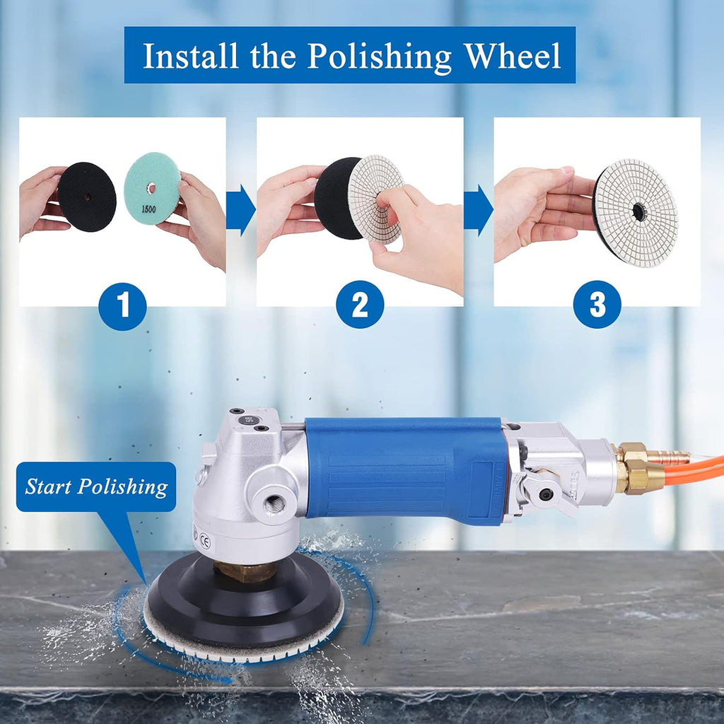 4" Pneumatic Wet Polisher Grinder with 7 Pieces Polishing Pads T96260