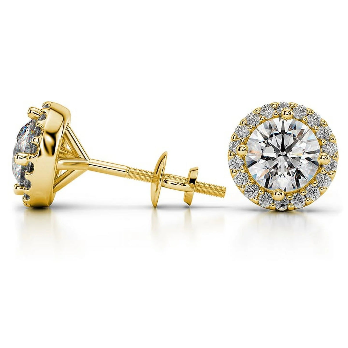 0.60 Carat Round Halo Natural Diamond Stud Earrings 14K Yellow Gold P213815