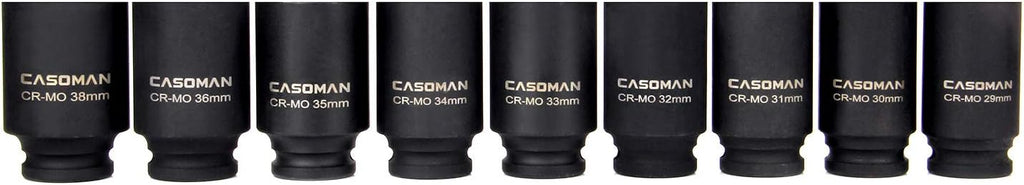 1/2-Inch Drive Deep Impact Socket Set, 6 Point, CR-MO, Metric, 29mm-38mm, 9-Piece N6844