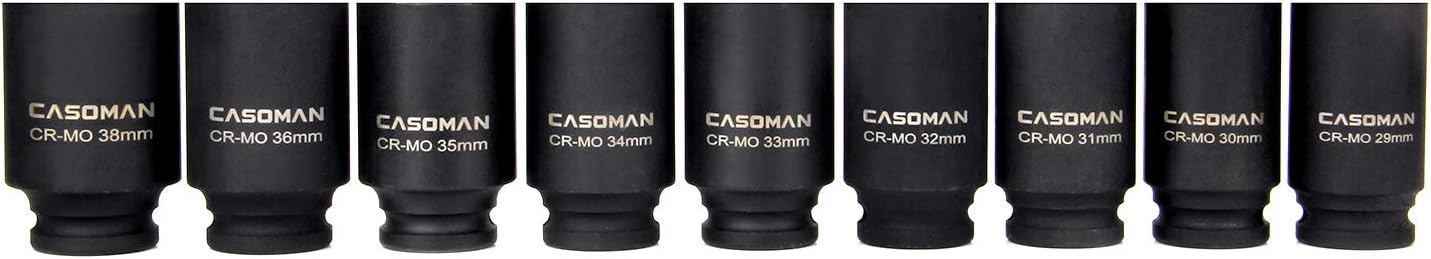 1/2-Inch Drive Deep Impact Socket Set, 6 Point, CR-MO, Metric, 29mm-38mm, 9-Piece N6844
