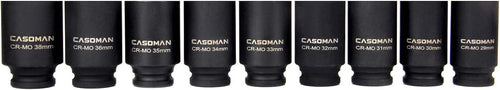 1/2-Inch Drive Deep Impact Socket Set, 6 Point, CR-MO, Metric, 29mm-38mm, 9-Piece N6844