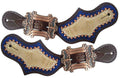 Ladies Leather Spur Straps with Metallic Gold & Royal Blue Overlay V99874